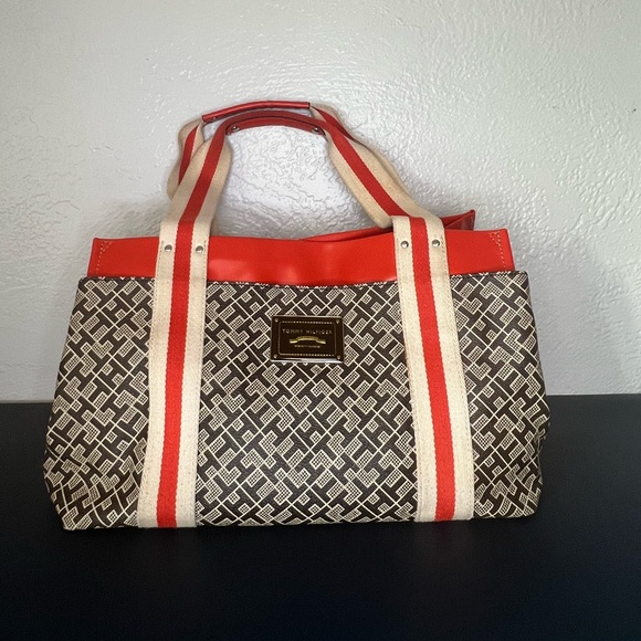 Tommy Hilfiger Orange and Black Y2K Shoulder Bag Tote Bag - Picture 1 of 11